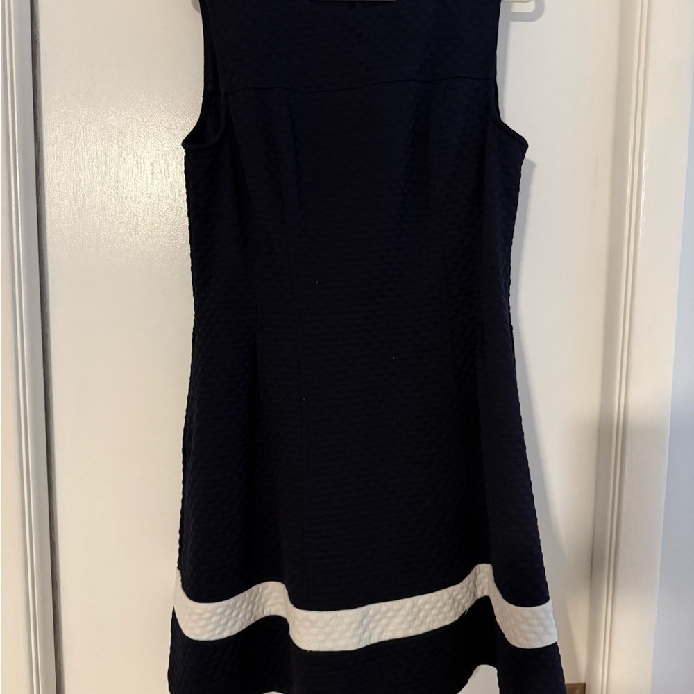 Eliza J Navy Blue A-Line Midi Dress Crew Neck Sleeveless, Size 16